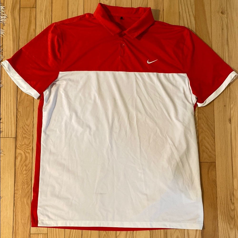Nike Men's Red and White Golf Polo